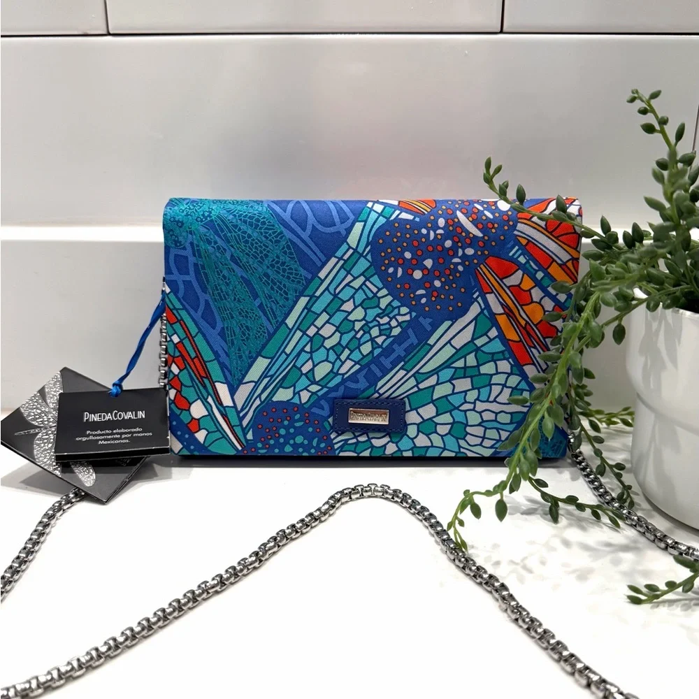NWT Pineta Covalin Dragonfly Silk Clutch Chain Shoulder Bag - Picture 15 of 15